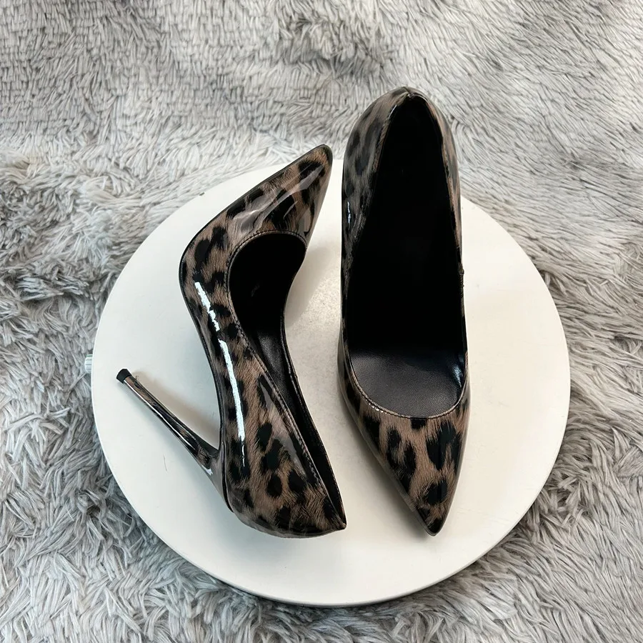 Tikicup2024 Fashion Designer Women Leopard Pointy Toe High Heel Shoes Summer Sexy Ladies Party Dress Stiletto Pumps 12 10 8cm