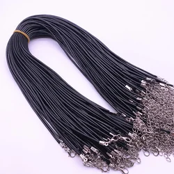 5pcs 2mm Black Leather Cord Wax Rope Chain Necklace Extender Chain Lobster Clasp DIY Jewelry Accessories