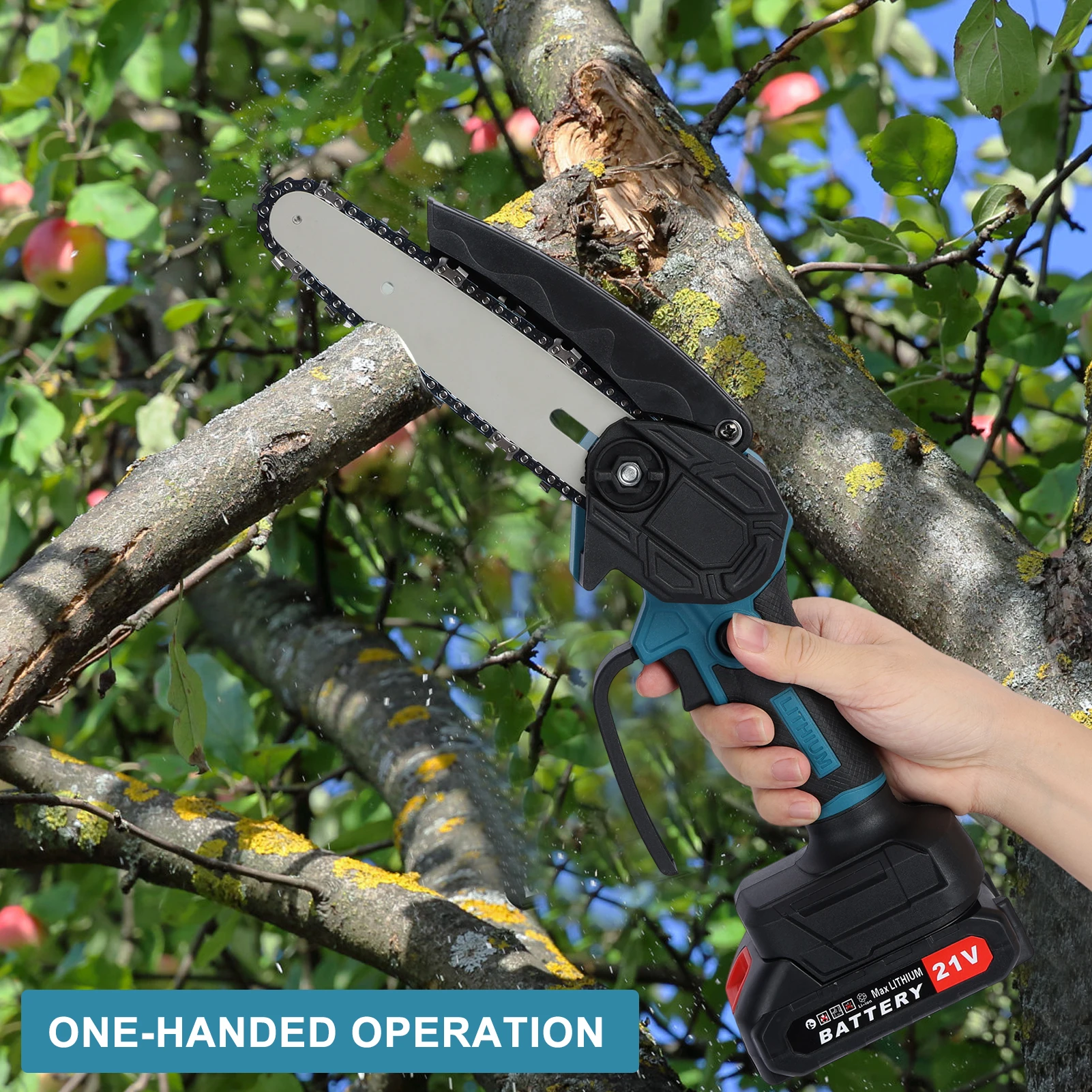 6Inch Brushless Chain Saw Cordless Mini Handheld Pruning Saw Woodworking Mini Cordless Electric Chain Saw with Lock Cutting Tool