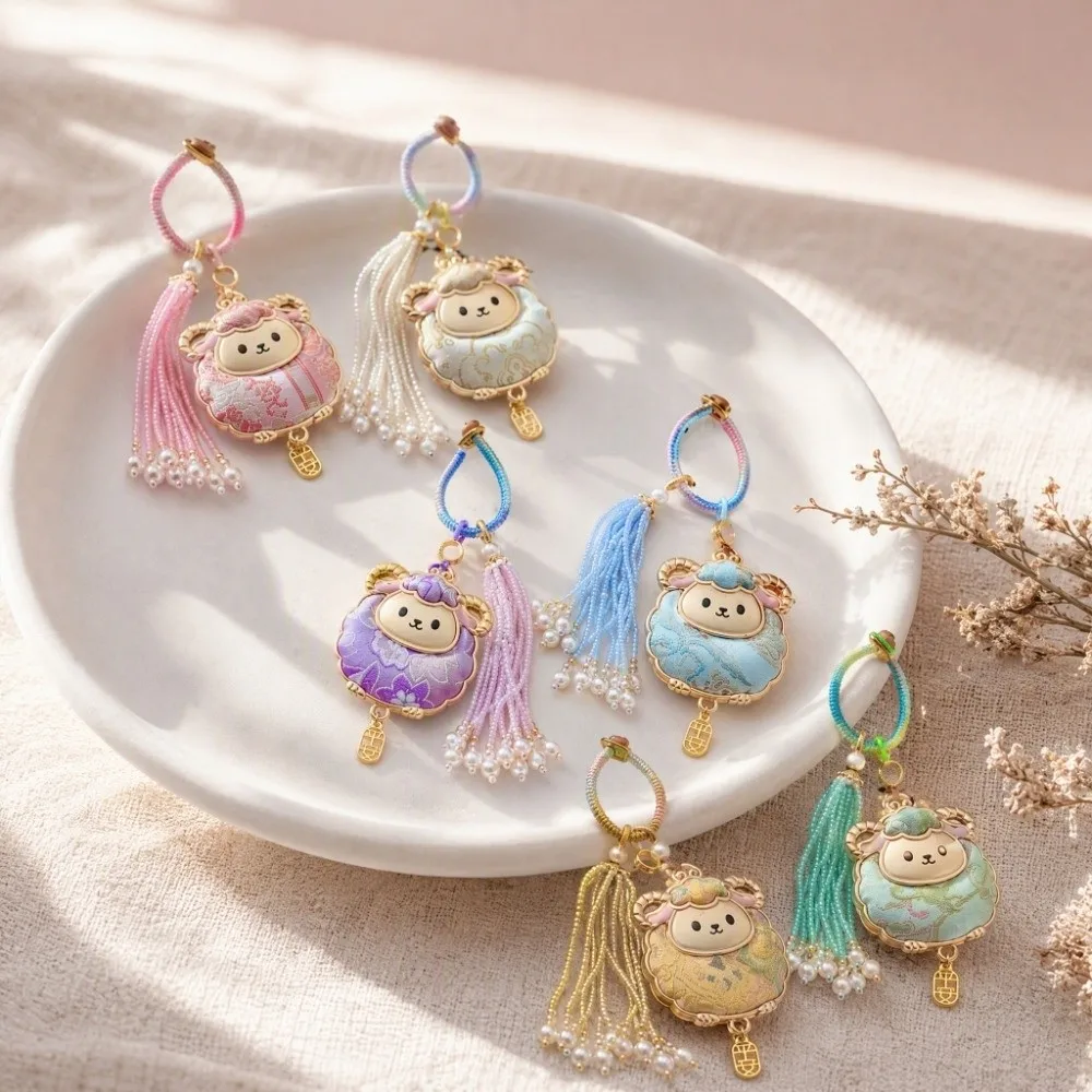 Imitation Song Brocade Tassel Brocade Sheep Pendant Cartoon Animal Decoration Chinese Style Lamb Keyring Handmade Chinese Zodiac