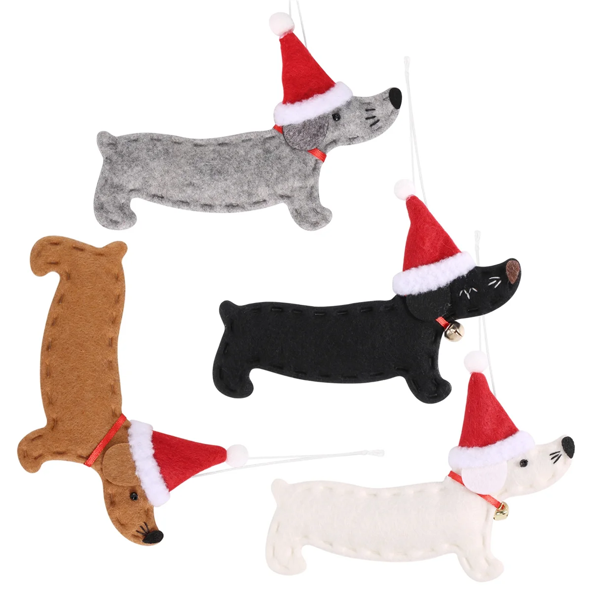 4 buah ornamen Natal hadiah Natal Dachshund dekorasi pohon Natal liontin boneka dekorasi gantung untuk rumah