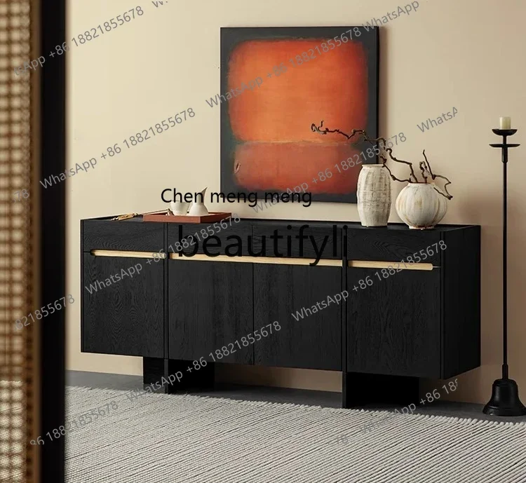 

M178 Solid wood dining side cabinet wabi black modern simple home living room bedroom ash wood locker