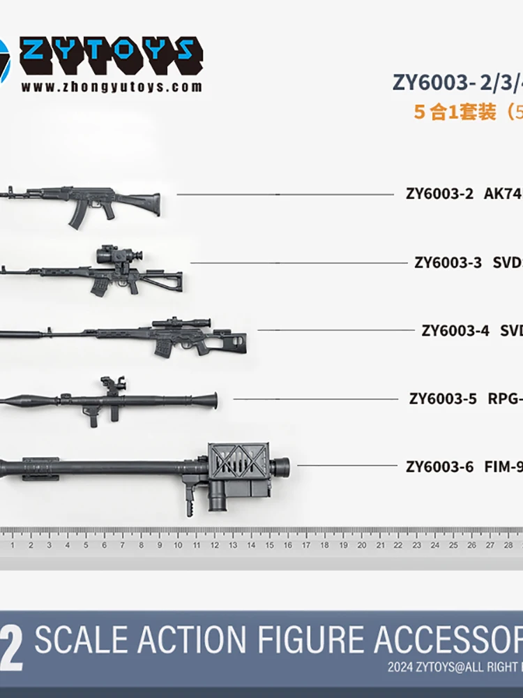 ZY6003 1/12 ทหารอุปกรณ์เสริมอาวุธ AK74 RPG-7 SVD FIM-92 Mini Non-Functional รุ่นปืนของเล่นสําหรับ 6 "ทหาร Action Figure