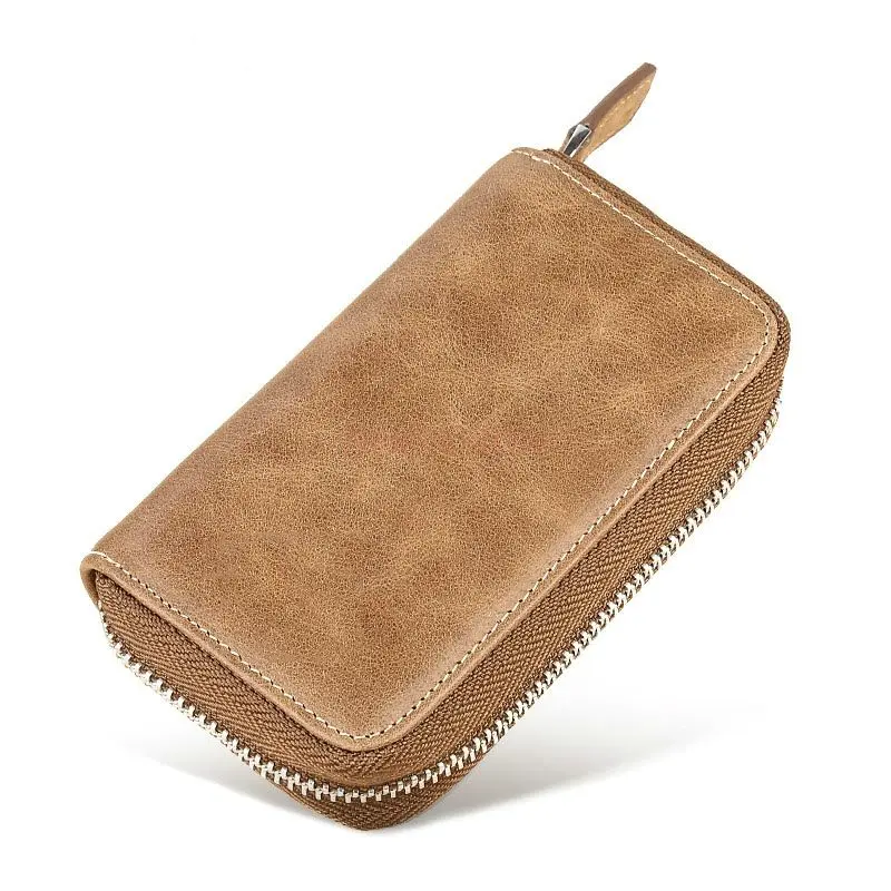 1pcs Key bag men's leather large capacity retro zipper coin purse multifunctional car lock key bag