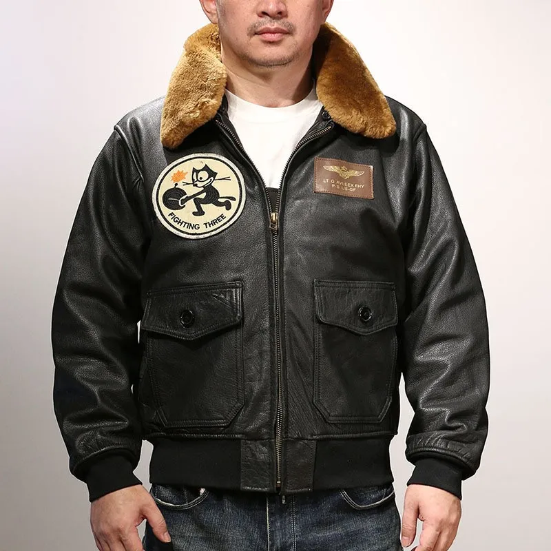 Men's casual leather with top layer and cowhide coat