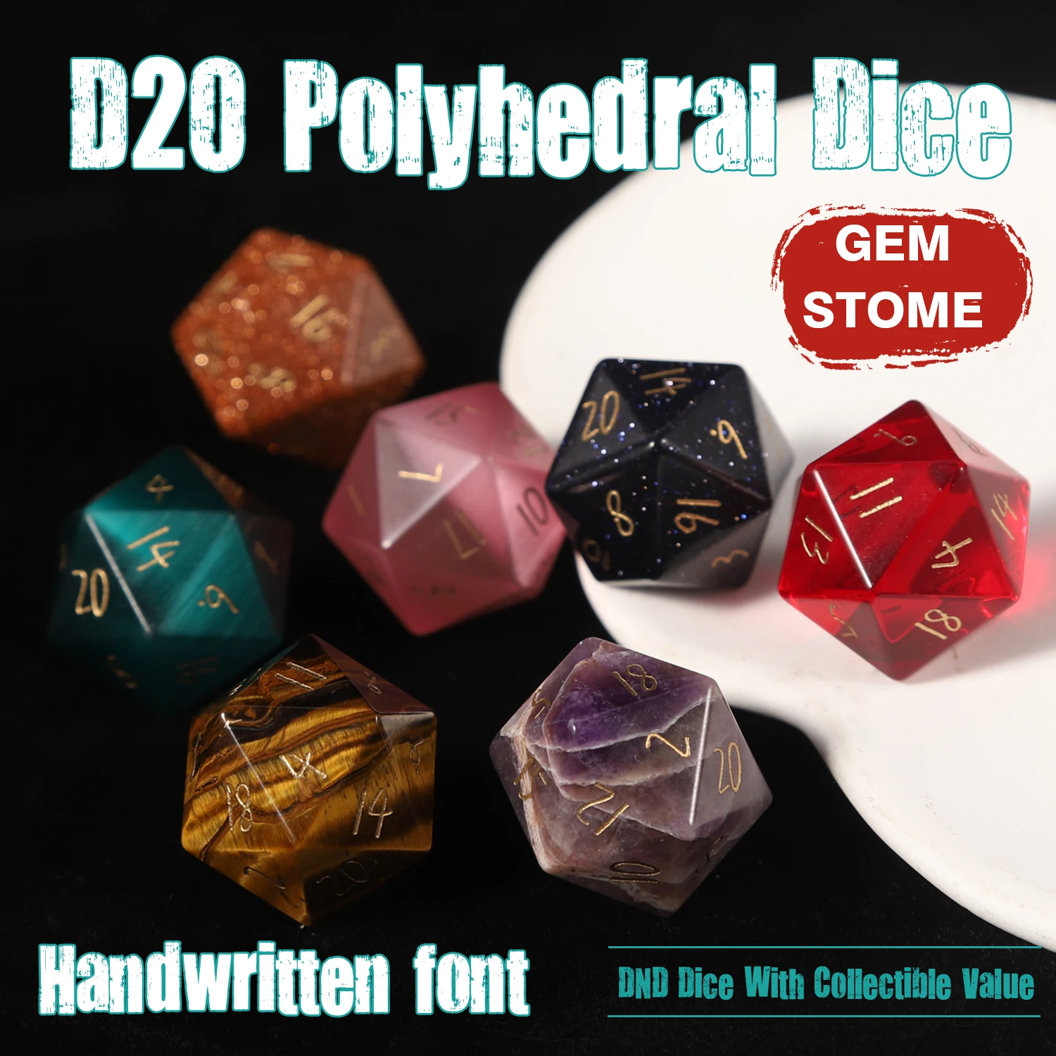 

High-grade Natural Crystal Quartz D20 Cube Dice Handwritten Number Desktop Role-Playing Games Star Path Dnd Pathfinder Game Dice