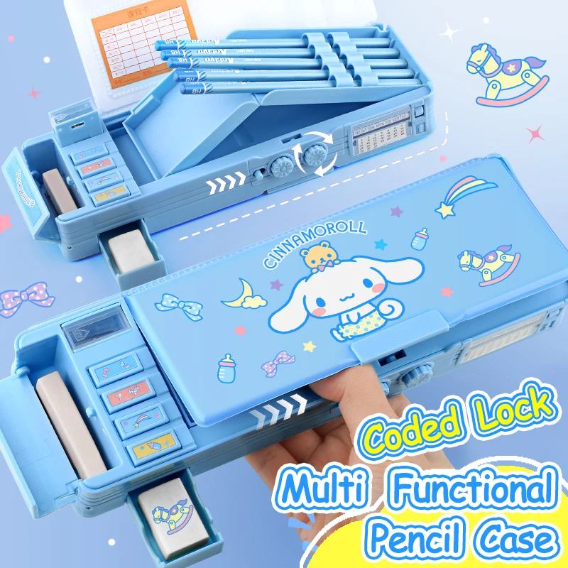 Sanrio Multifunction Stationery Box Cinnamoroll Pencil Box Large Capacity Coded Students' Supply Children New Term Gift Genuine