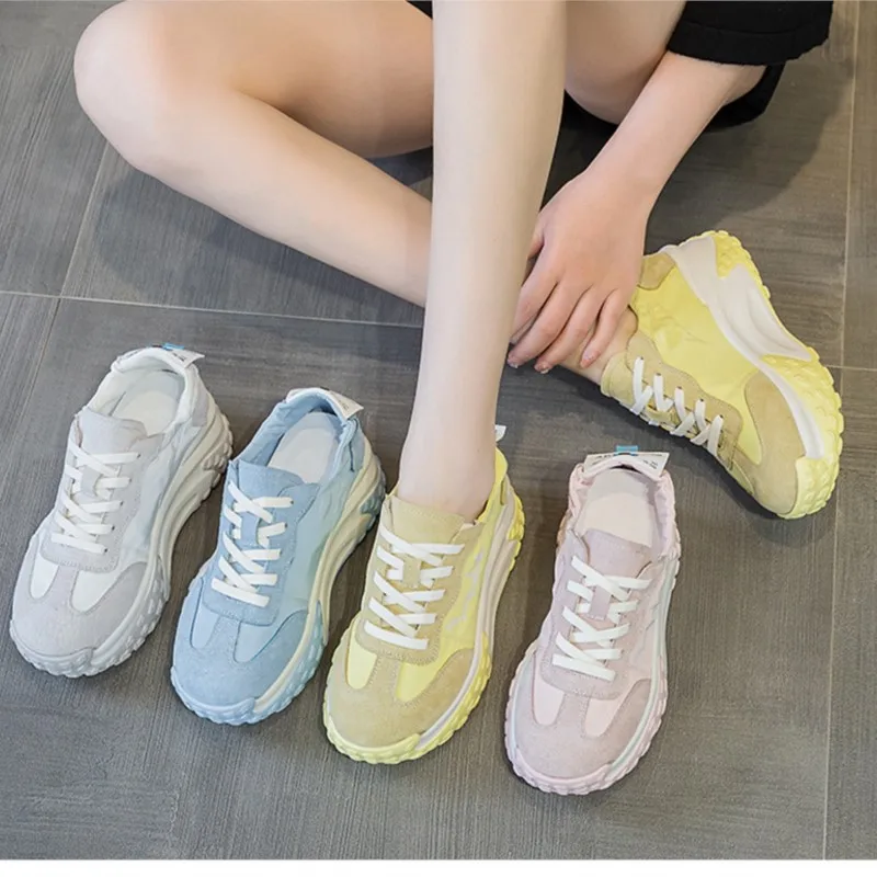 

7cm High Platform Women Sneakers 2026 Fashion Genuine Leather Splicing Fabric Footwear Female Casual Sport Shoes 33-40