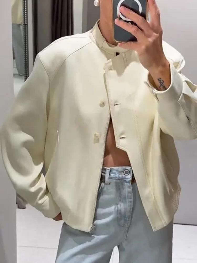 HH Abito da donna alla moda Tasca con bottoni Design con cerniera Giacca casual a maniche lunghe + Pantaloni rugosi slim a vita alta Set da 2 pezzi
