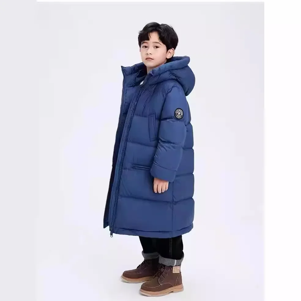 2024 new long thick hooded children's down jacket for boys and girls, winter warm coat for children and babies