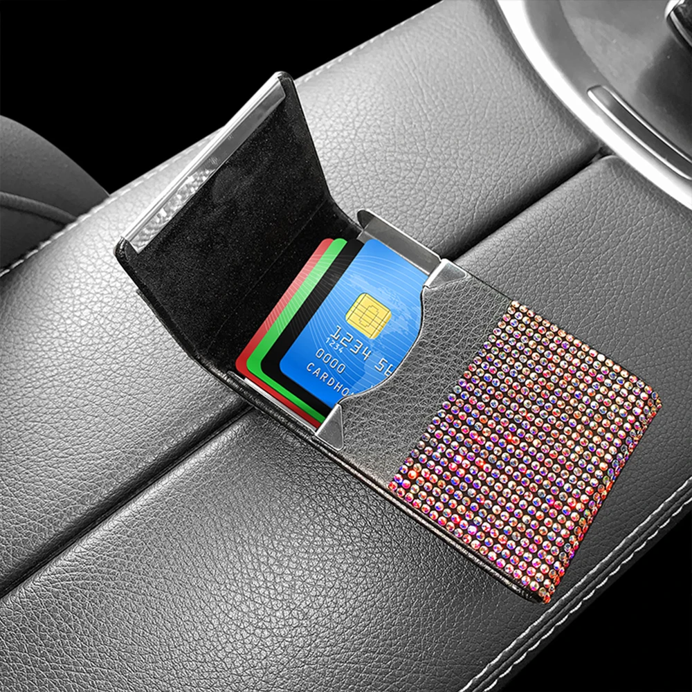 Diamond Driver License Card Holder For Car Driving License Credit Card Storage Interior Flip Ladies Girls Car Bling Accessories