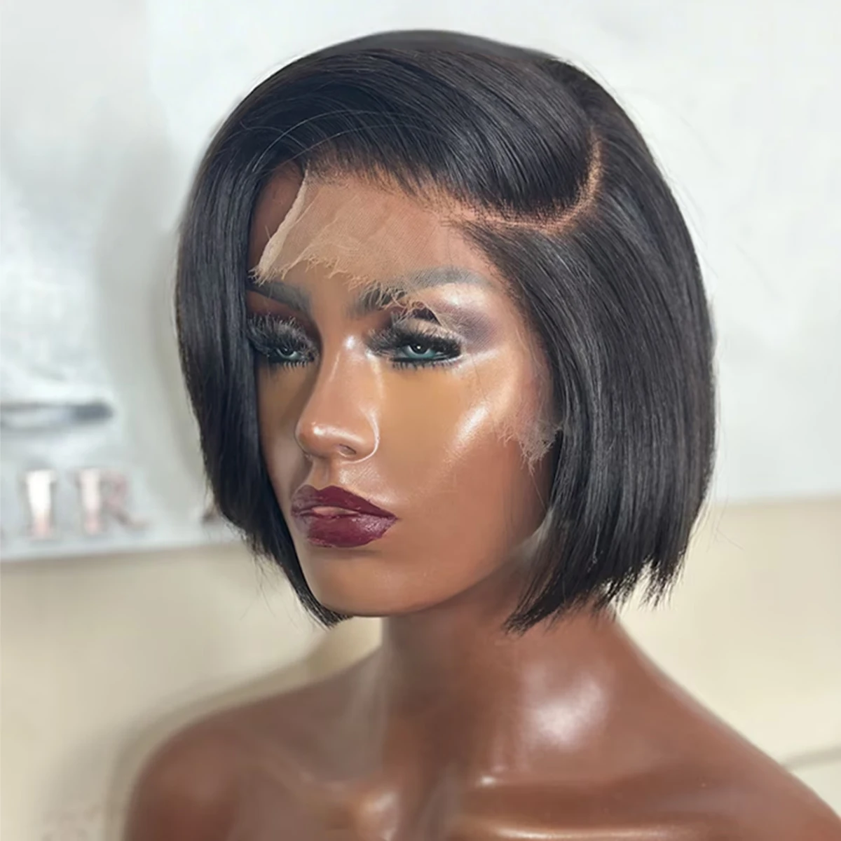 Perruque Bob Lace Front Wig naturelle, cheveux courts et lisses, 13x4 HD, sans colle, 180%, 4x4, Lace Closure Wig, pour femmes