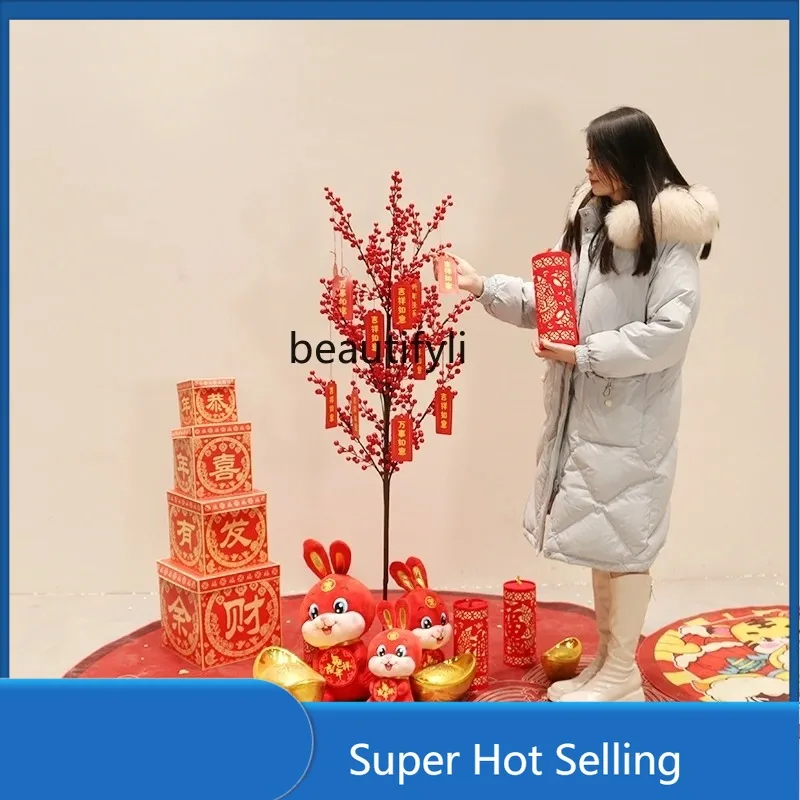 A85 New Year Pachira Macrocarpa Simulation Stranvaesia Davidiana Berry Flower Living Room Money Tree Wedding Decoration
