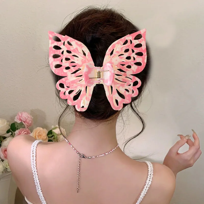 Trendy Women Extra Large Hair Claw Clips Coloured Decorative Design Hollow Butterfly Hairpin Hair Clip Girls Hair Accessories