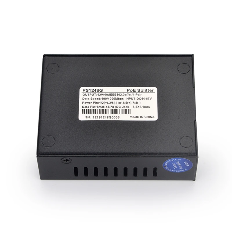 PS1248G Металлический корпус, 60 Вт, вход постоянного тока, 4 пары, 1000 Мбит/с, стандартный 12 В, 4 А, 48 Вт, гигабитный разветвитель Poe