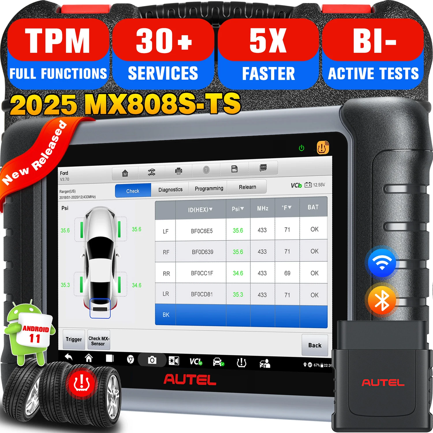 Autel MaxiCheck MX808S-TS Car TPMS Diagnostic Tools With Active Test,All-System Diagnostic,28+ Services Same as MK808S-TS