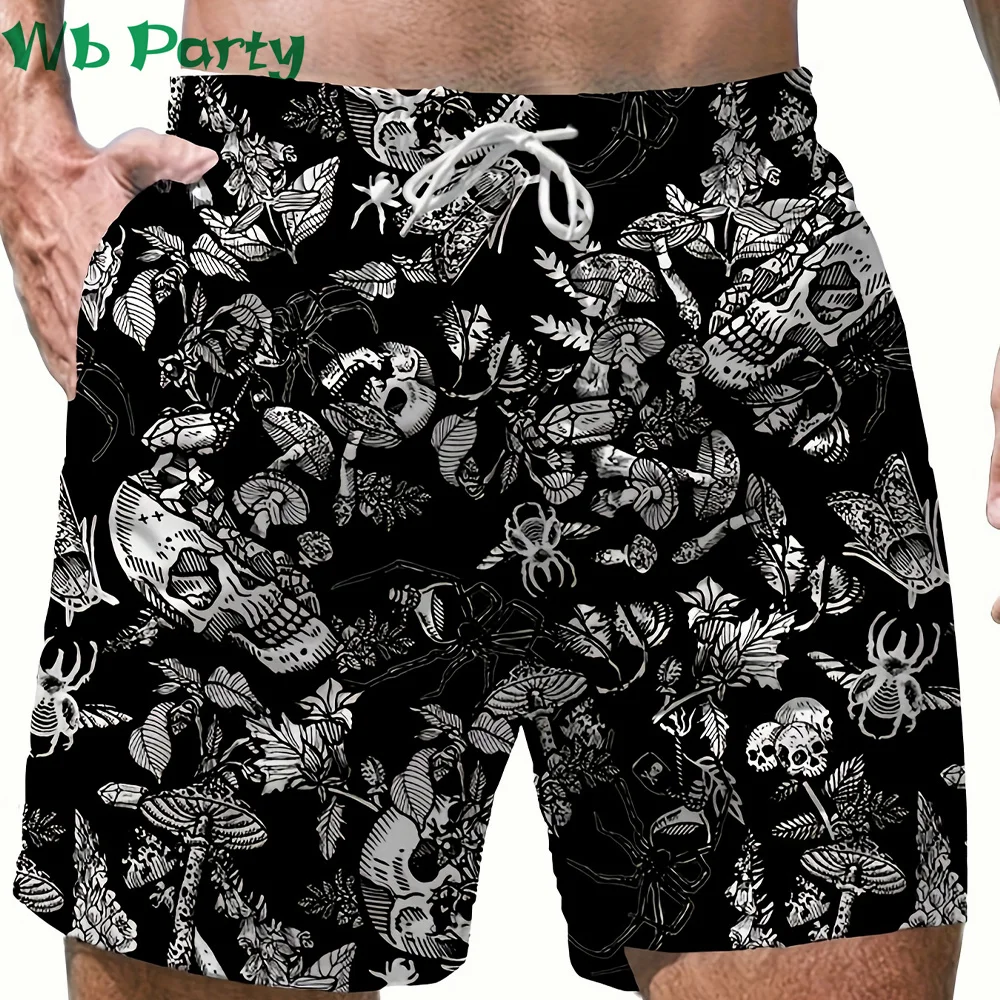 Gothic Skull Print Shorts Men Summer Men\'s Clothing Drawstring Shorts Casual Loose Gym Shorts Street Clothing Breathable Short