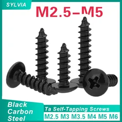 20/ 50/ 100pcs M2.6 M3 M4 M5 M6 Black Steel Phillips Truss Head (cross Recessed Mushroom Head) Self Tapping Screws