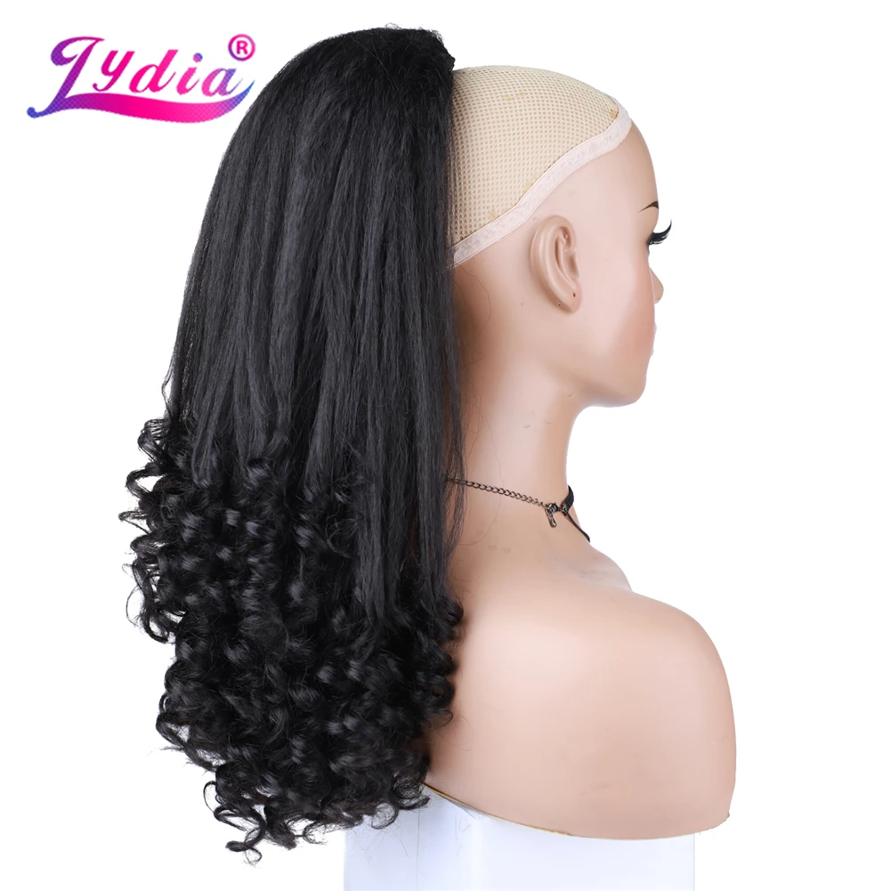 Lydia Tail Dancing Lose lockige synthetische 20" verworrene gerade Haarteile zwei Kunststoffkämme Kordelzug Pferdeschwanz Haarverlängerung schwarz – Detail 7