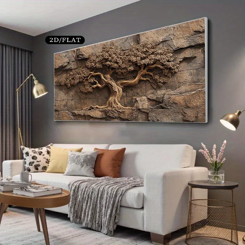 1pc frameless Canvas Painting Extra Large Frameless Canvas Wall Art - Modern Minimalist Brown Tree Painting, Living Room Bedroom