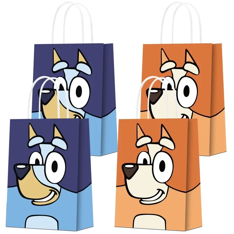 

12Pcs Bluey White Kraft Paper Handheld Bags Colorful Square Bottom Gift Bags for Baking Packaging