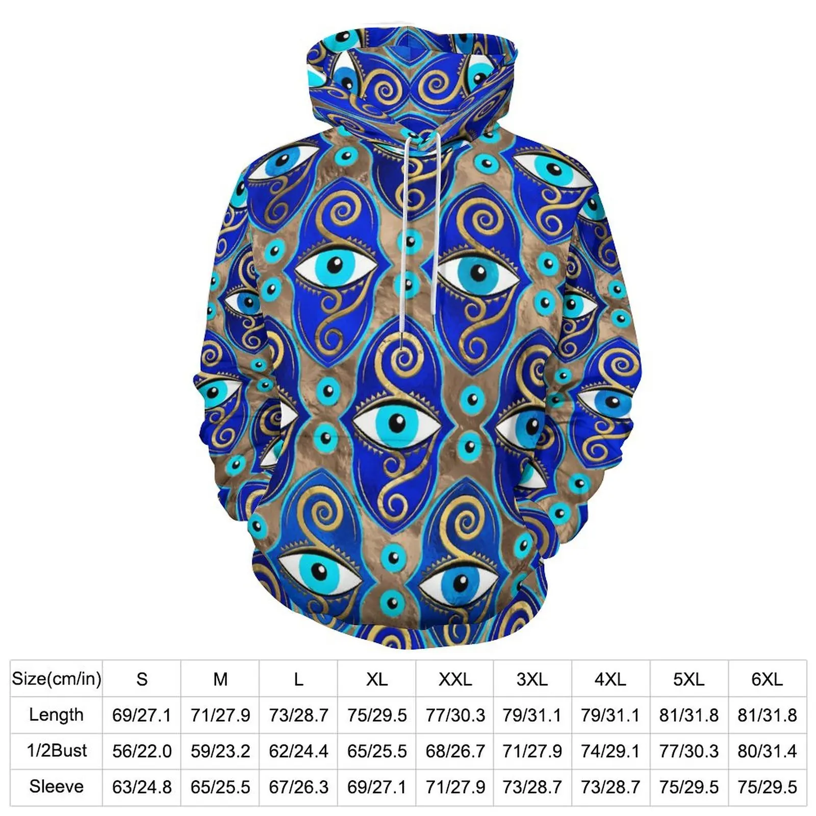 Evil Eye Charm Casual Hoodies Abstract Print Retro Custom Loose Hoodie Autumn Long Sleeve Harajuku Oversize Sweatshirts