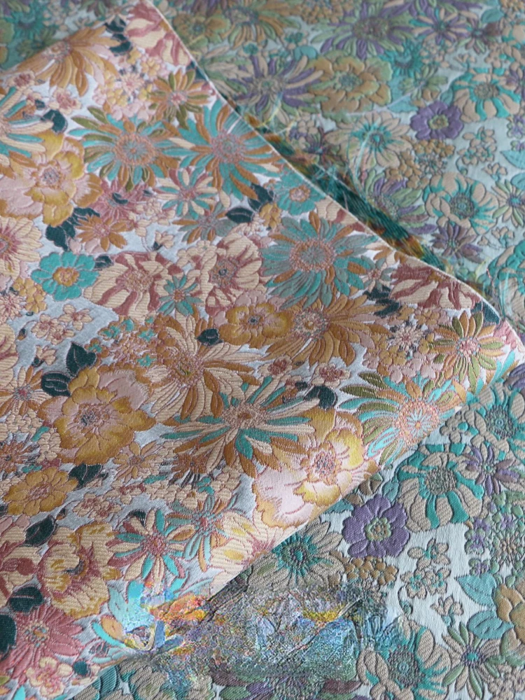 Fabric Width 50cmx160cm Heavy Industry Colorful Flowers Fairy Tale World Craft Brocade Embroidery Jacquard Fashion DIY Dress 1PC