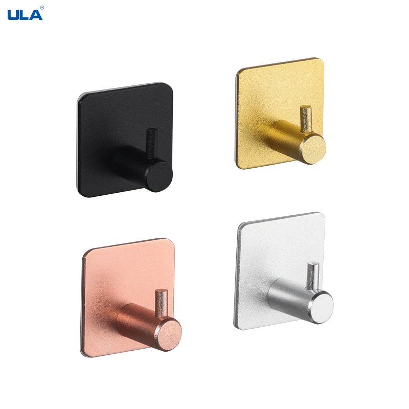 ULA Golden Wall Hooks Adhesive Home Kitchen Wall Door Hook Key Rack Kitchen Towel Hanger Aluminum Hanger Towel Robe Rack