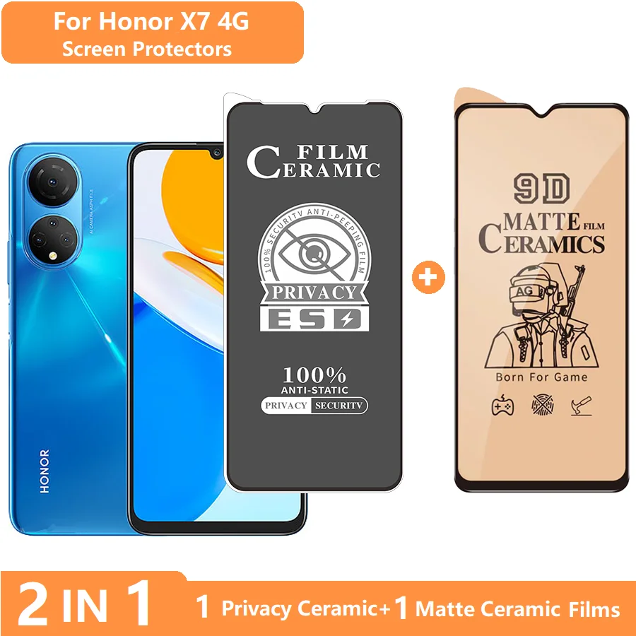 واقي شاشة 2 في 1 لهاتف Honor X7d Honor X7/X7A/X7B/X7D طبقة خصوصية من الزجاج المقسى + طبقة سيراميك ناعمة غير لامعة مضادة للخدش