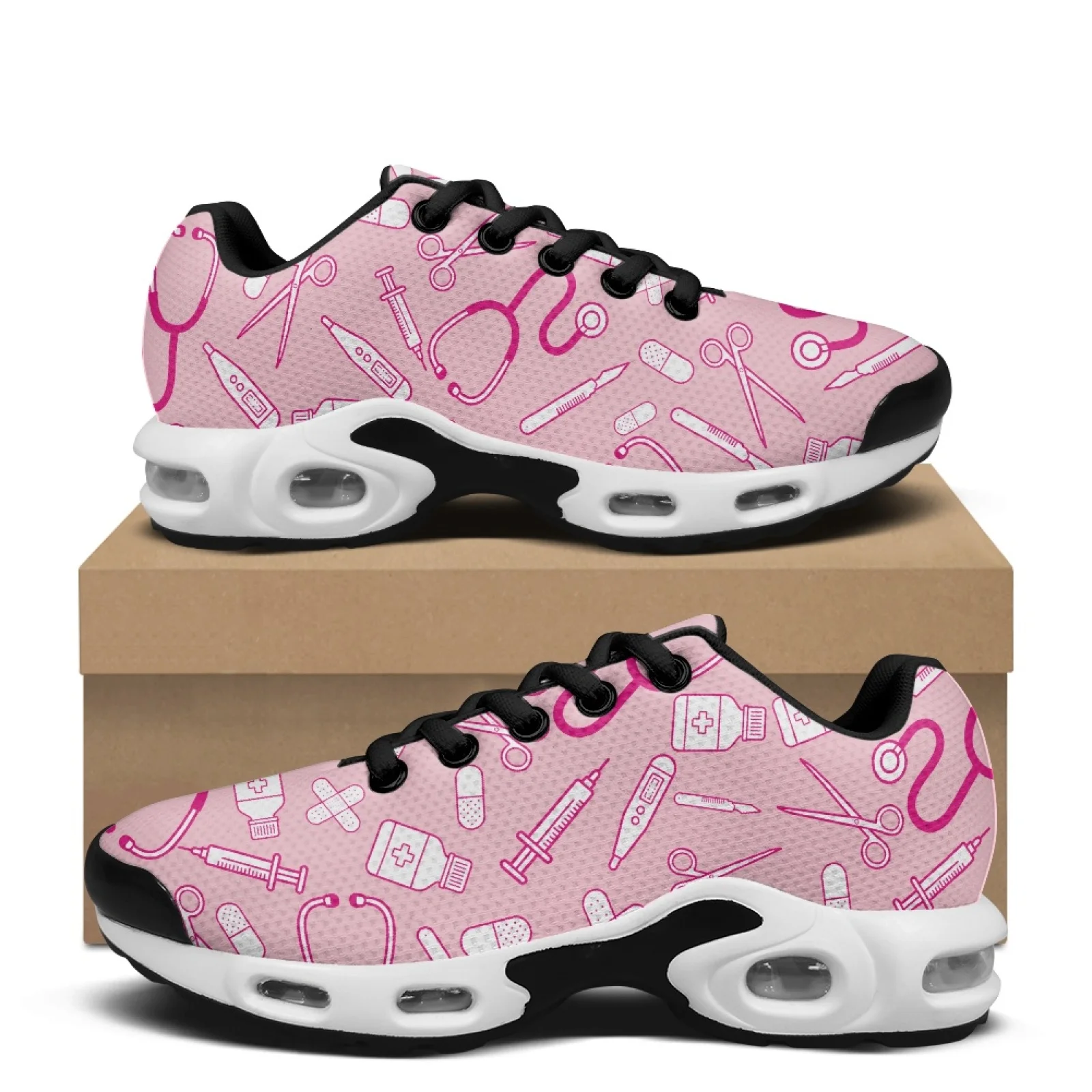 PENSTROLL Pink Medical Icons Tennis Sneakers Mesh Walking Shoes Breathable Walking Sneakers for Men