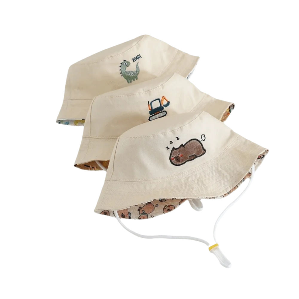 

Casual Double-sided Children Bucket Hat Breathable Sun Shading Children's Cap Cartoon UV Protection Beach Sun Hat Summer Outdoor