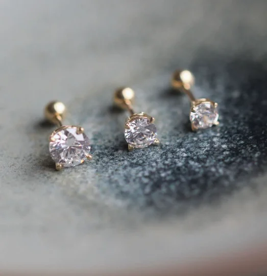 18k stud earrings white zircon earrings a750 jewelry 3.5mm 4mm 5mm