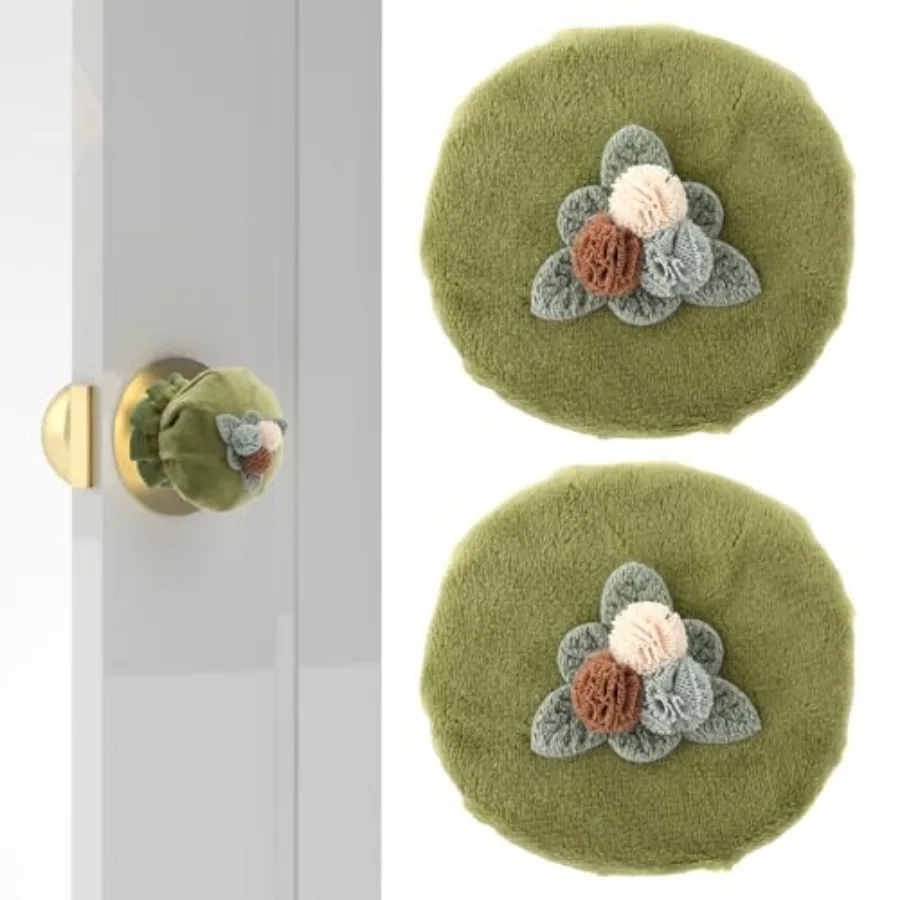 

2 PCS Door Knob Covers for Round Door Handle, Flower Shape Door Knob Protector Cover Wall Protectors Washable and Reusable Door