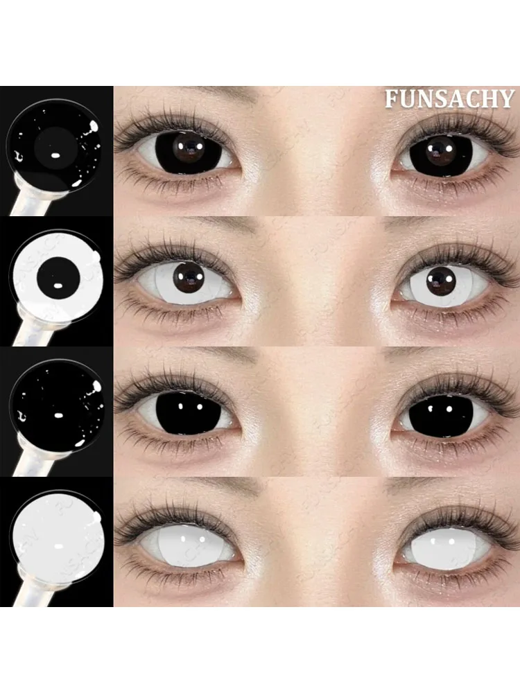 FUNSACHY Cosplay-Linsen, weiß-schwarze Kontaktlinsen für Halloween-Party-Make-up, Kontaktlinsen, 14,0 mm/14,5 mm, Anime-Cosplay-Softlinsen