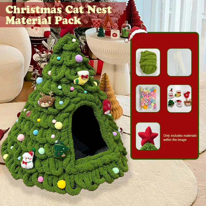 

Christmas Tree Cat Bed DIY Yarn Tools Package Homemade Puppy Nest for Autumn Winter Warmth Four Seasons Universal Pet Suppplies