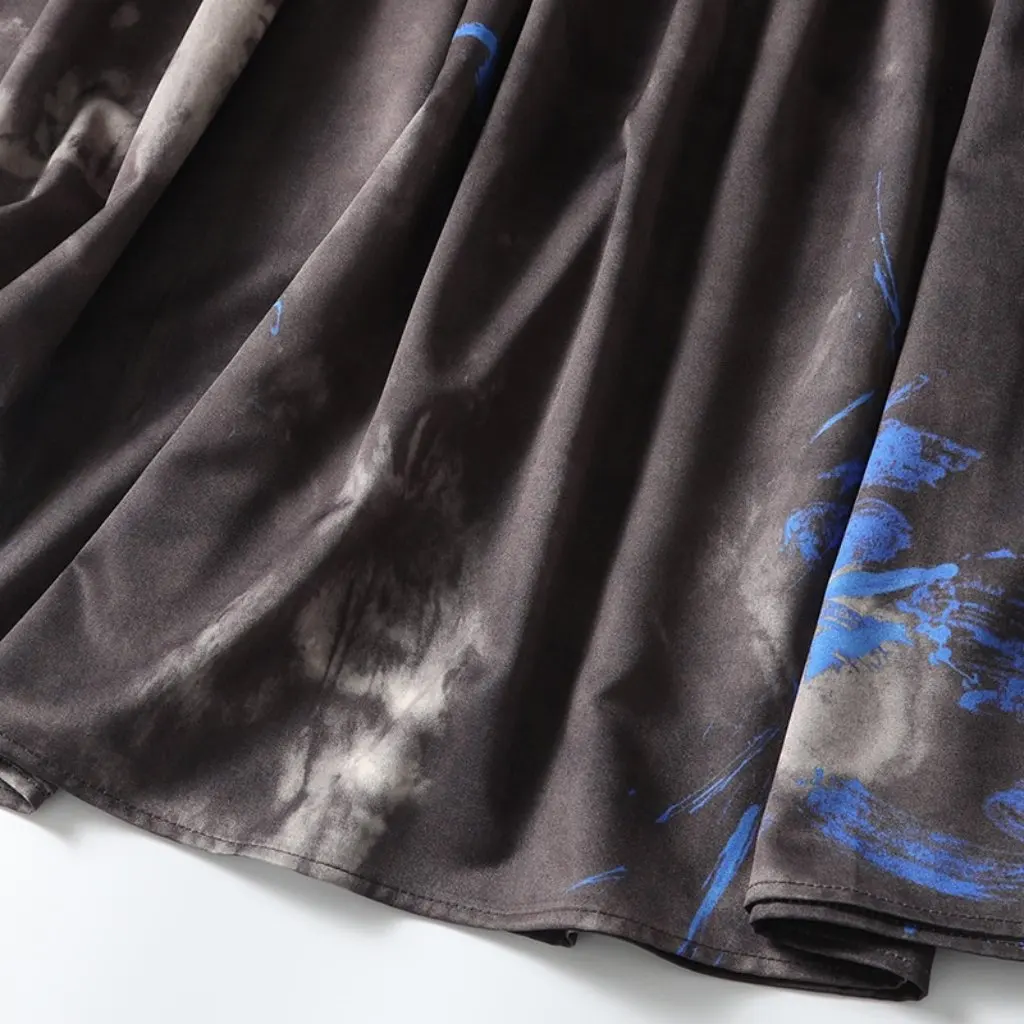 

ZFC-9769 Korean Women's Pleated Skirt Contrast Printed Retro Style for Autumn Winter Art Department Clothing