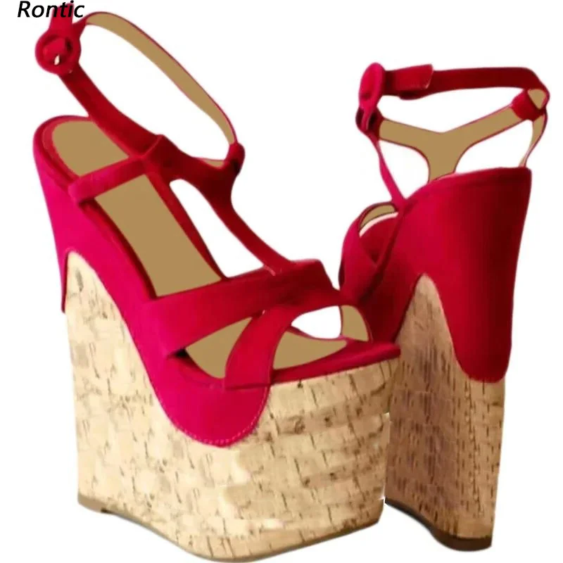 

Rontic женские босоножки ручной работы на платформе унисекс на танкетке с круглым носком, довольно красные, фуксия, розовые туфли для косплея, женские размеры США 5-20