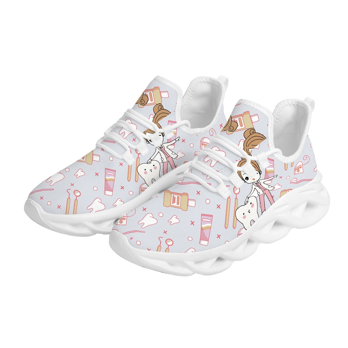 Dental Fairy Print Ladies Vulcanized Shoes Dentist Equipment Design Flat Shoes Breathable Lightweight Lace Up Sneakers Footwear