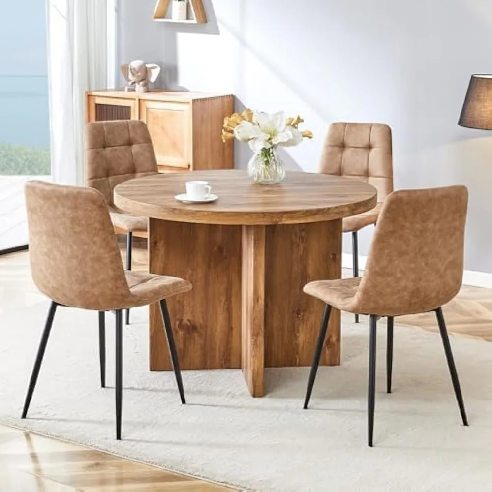 Round Dining Table for 4-6, 42 Inch Modern Kitchen Table Small Dinner Table MDF Kitchen Dinning  for Cafe Restaurant Wine