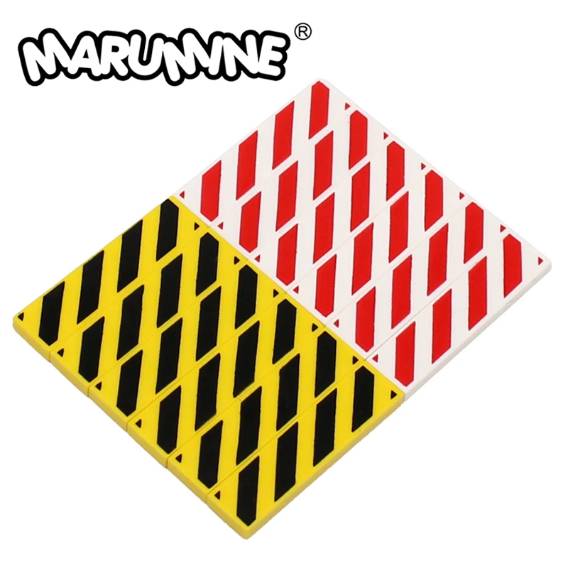 Marumine 1x4 Tile Warning Signs 20PCS MOC Bricks Danger Stripe Part Build Block Accessories Fit with 2431 p52 Plate Barricade