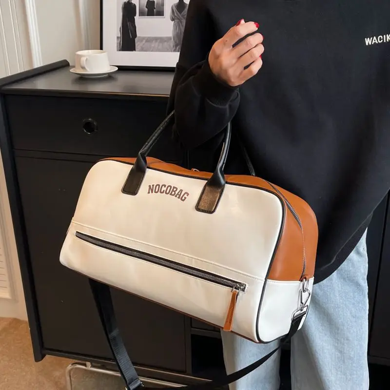 

Women'S Fashion Bag PU Leather Square Gym Yoga Travel Tote Duffle Handbag Luxury Portable Shoulder Hand Bag Lady OL Weekend
