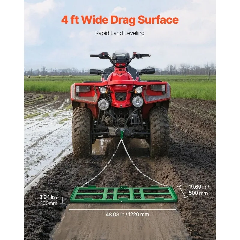 Drag Harrow 4-футовый сверхмощный буксир за тягой Harrow Грабли для подъездных дорог