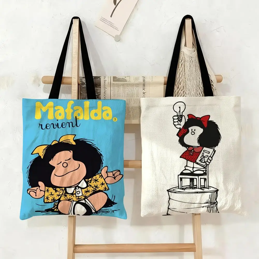 Cartoon M-Mafalda Storage Bags Double-Sided Print Canvas Tot