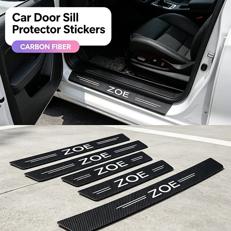Car Door Threshold Sill Scuff Plate Decal Protector Stickers for Renault ZOE Logo Auto Door Entry Pedal Guards Trunk Bumper Film