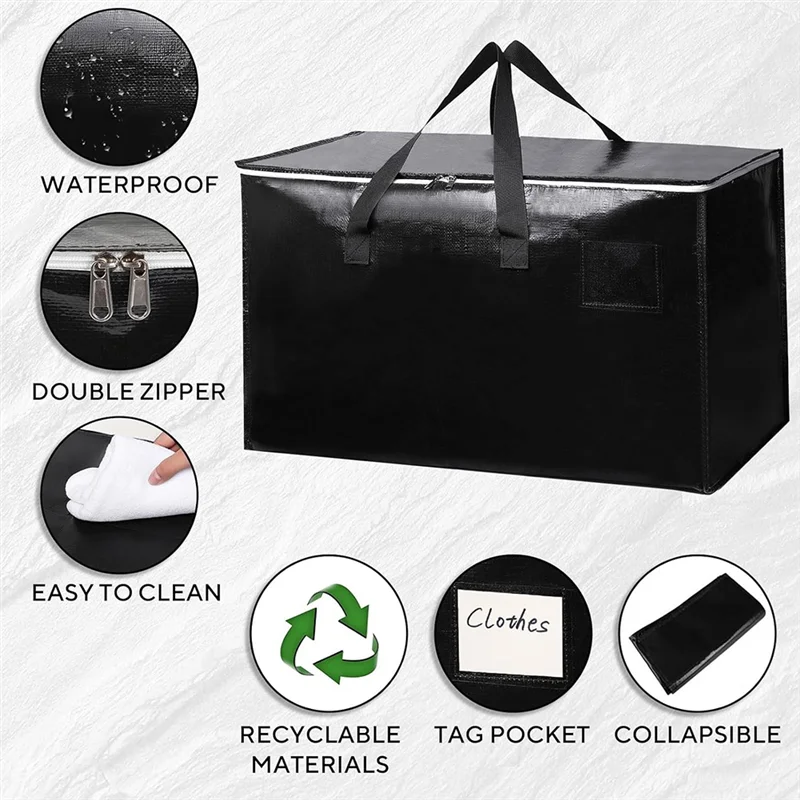 A74E-4Pack أكياس متحركة كبيرة جدًا وثقيلة ومقابض معززة وسحابات متينة ومواد مقاومة للماء، مثالية للتخزين