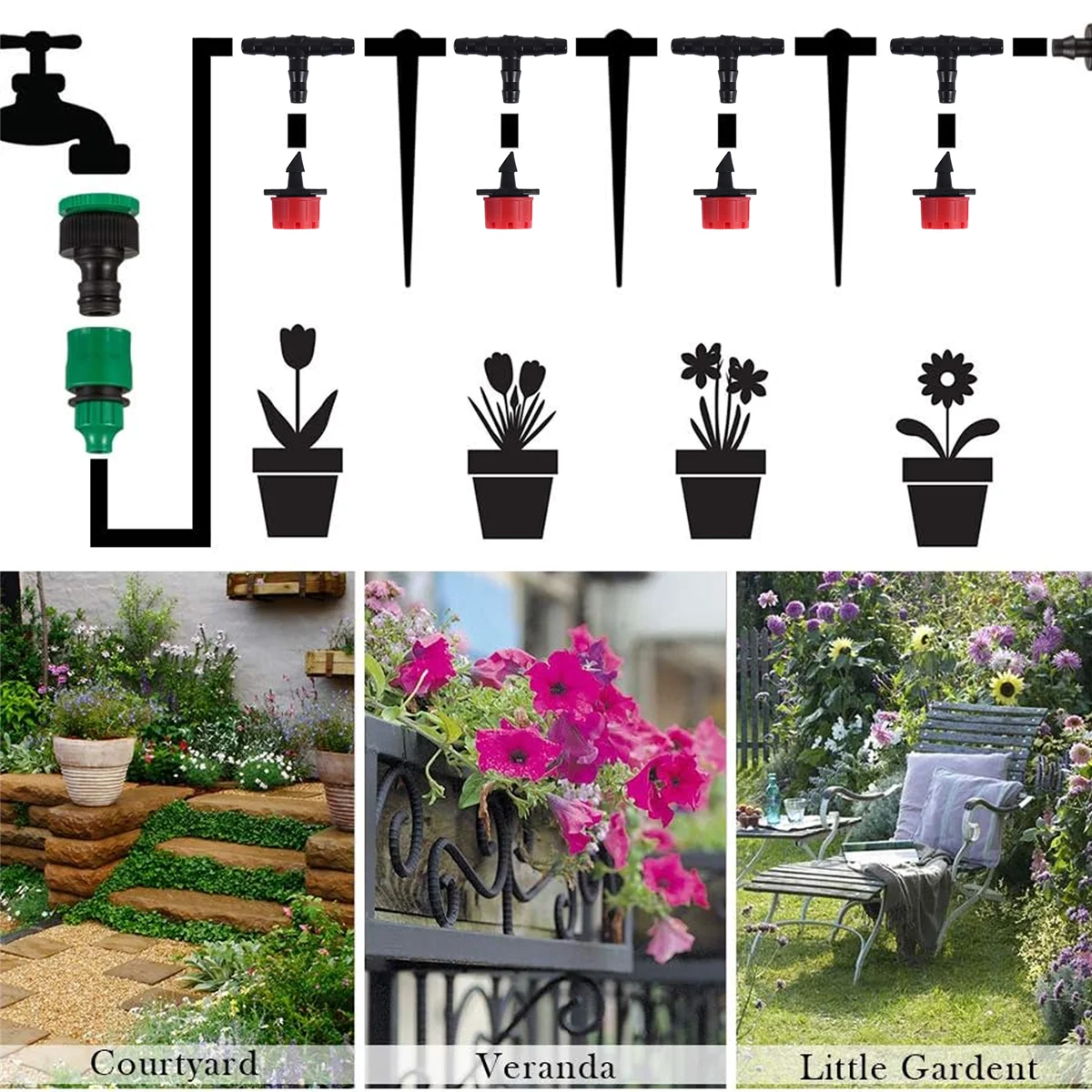 RIRI 200 Regulowane kroplowniki nawadniające z zestawem do nawadniania kroplowego do podlewania ogrodu