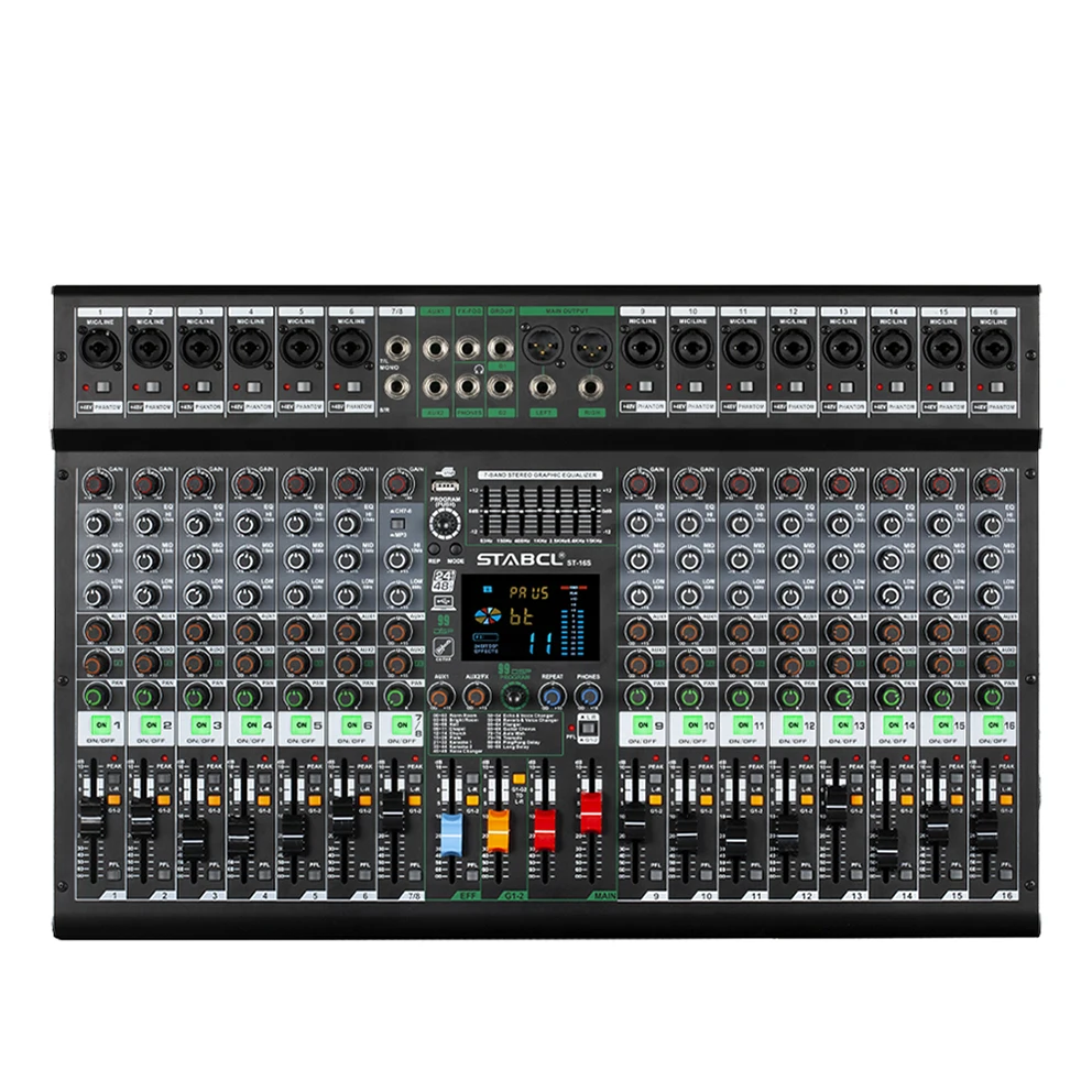 

STABCL Professional 16 Channel Audio Mixer 24 Digital Reverb Effects Three Band Equalizer Mixing Console USB +48V Phantom Power