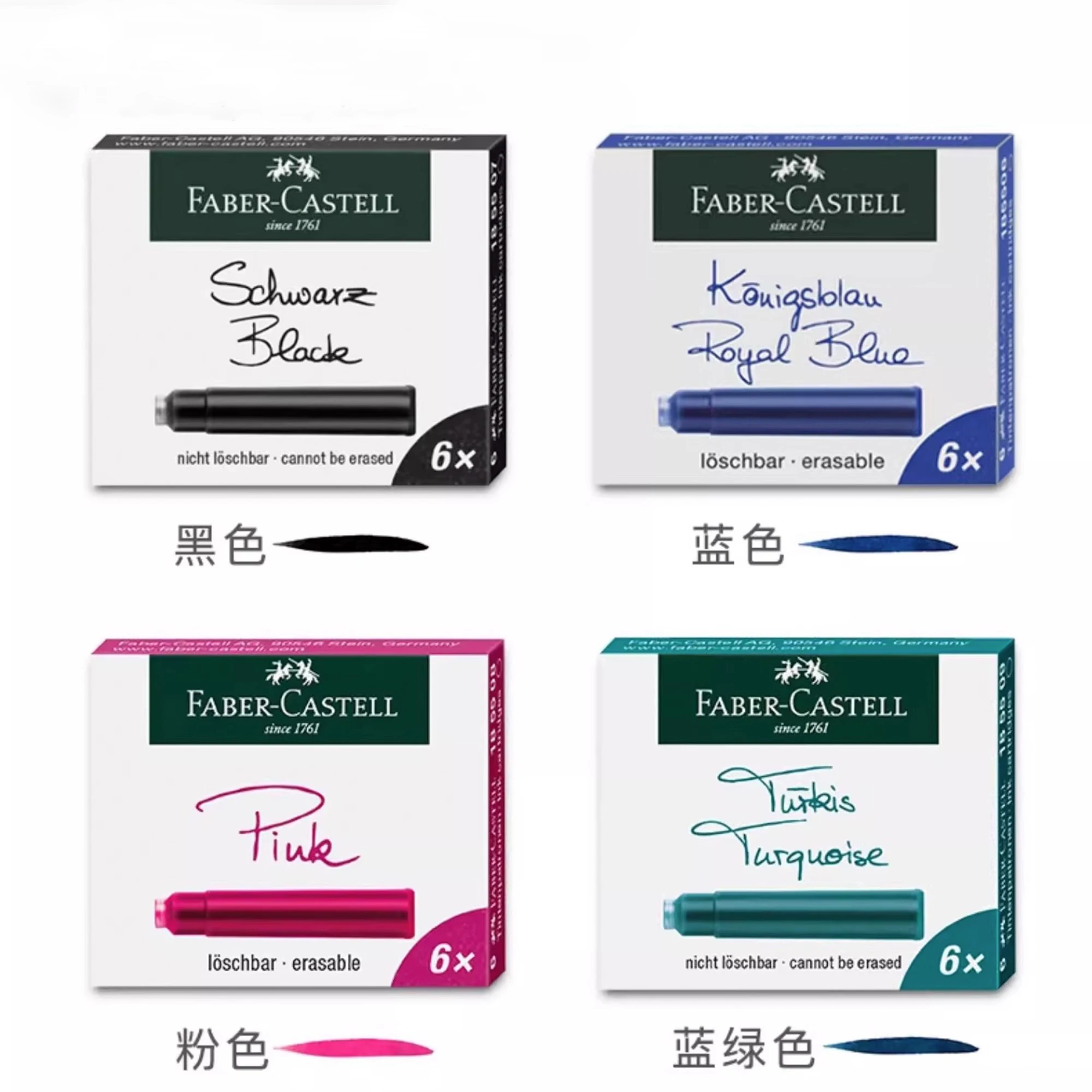 Faber-Castell Fountain Pen Ink Cartridges 6pcs European Standard Refill Accessories Black Blue Ink