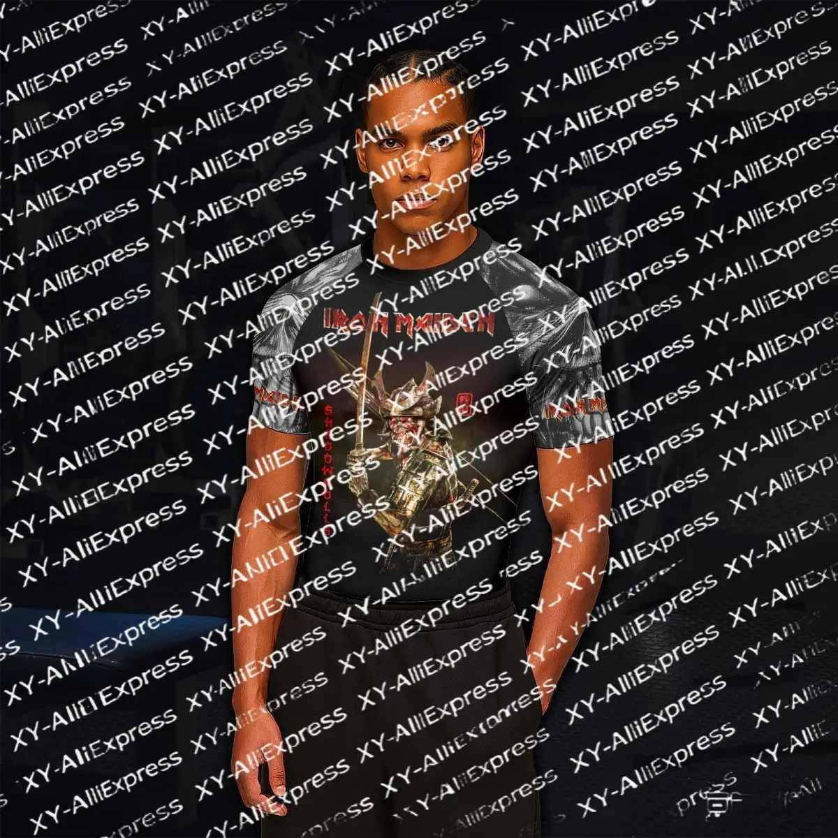 Men's Samurai Skeleton Warrior Graphic Compression Shirt Raglan Short Sleeve Gym Workout Quick Dry Japanese Art Fitness Top