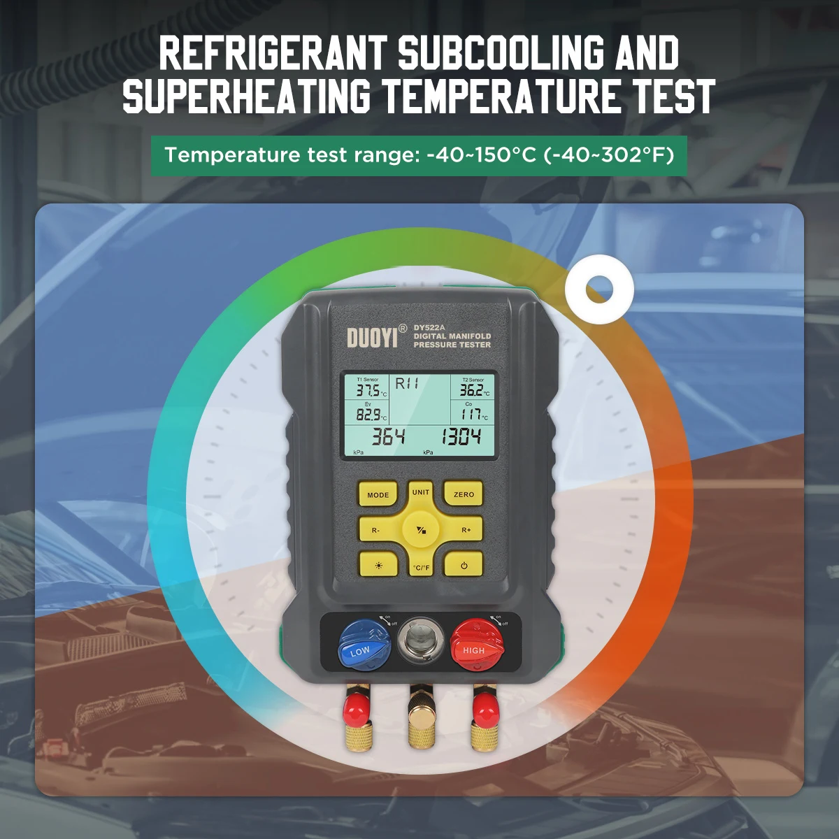 DUOYI 522A Messgerät für Klimaanlagen-Vakuum, Kältemittel-HVAC-Vakuumdruck-Digital-Manometer, Temperatur-Tester-Set – Detail 4